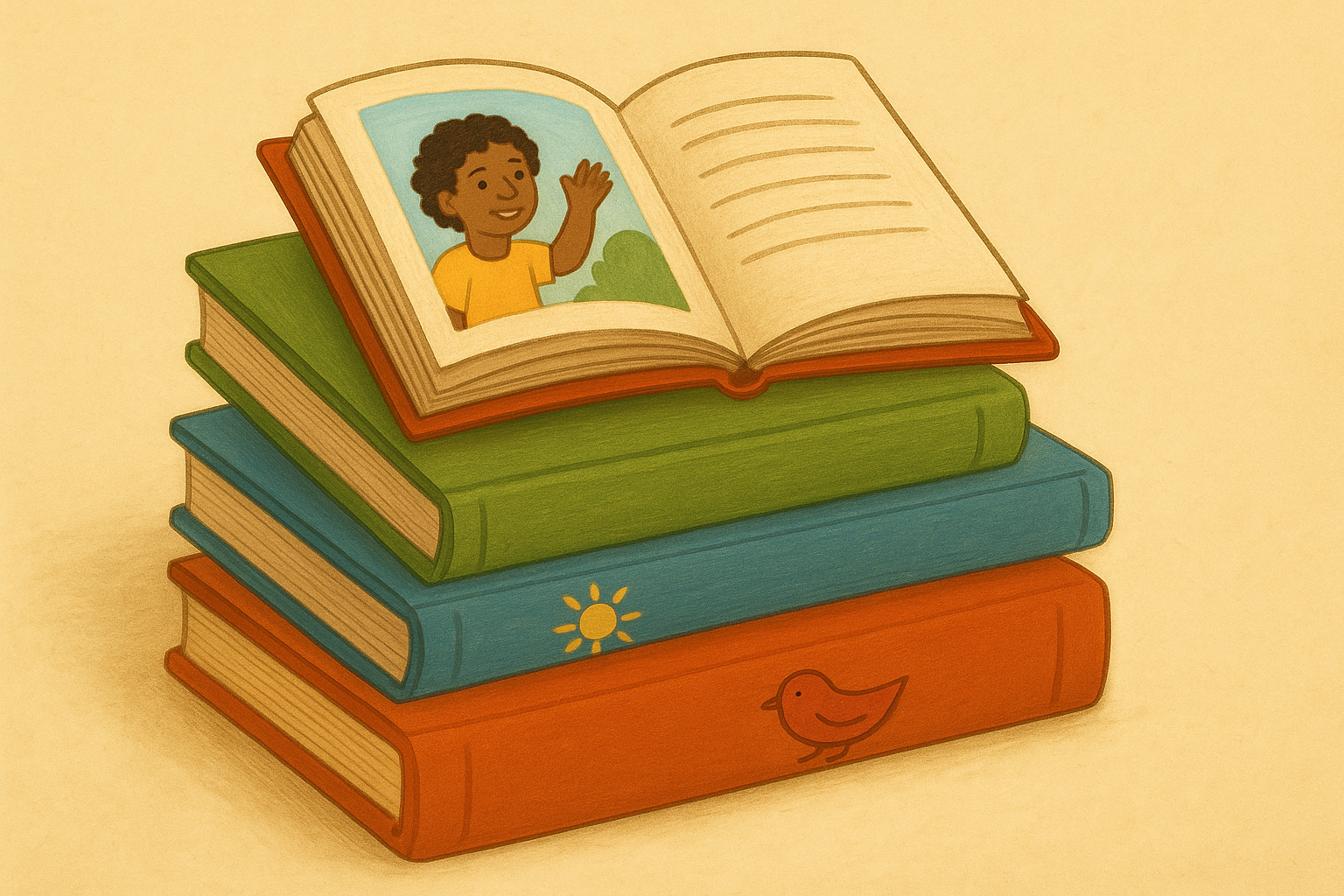 Colorful digital books and tablets for children's learning